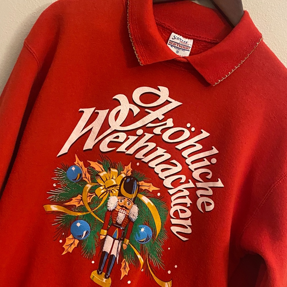 Santee Sweats Red Frohliche Weihnachten Christmas Nutcracker Sweatshirt Collared